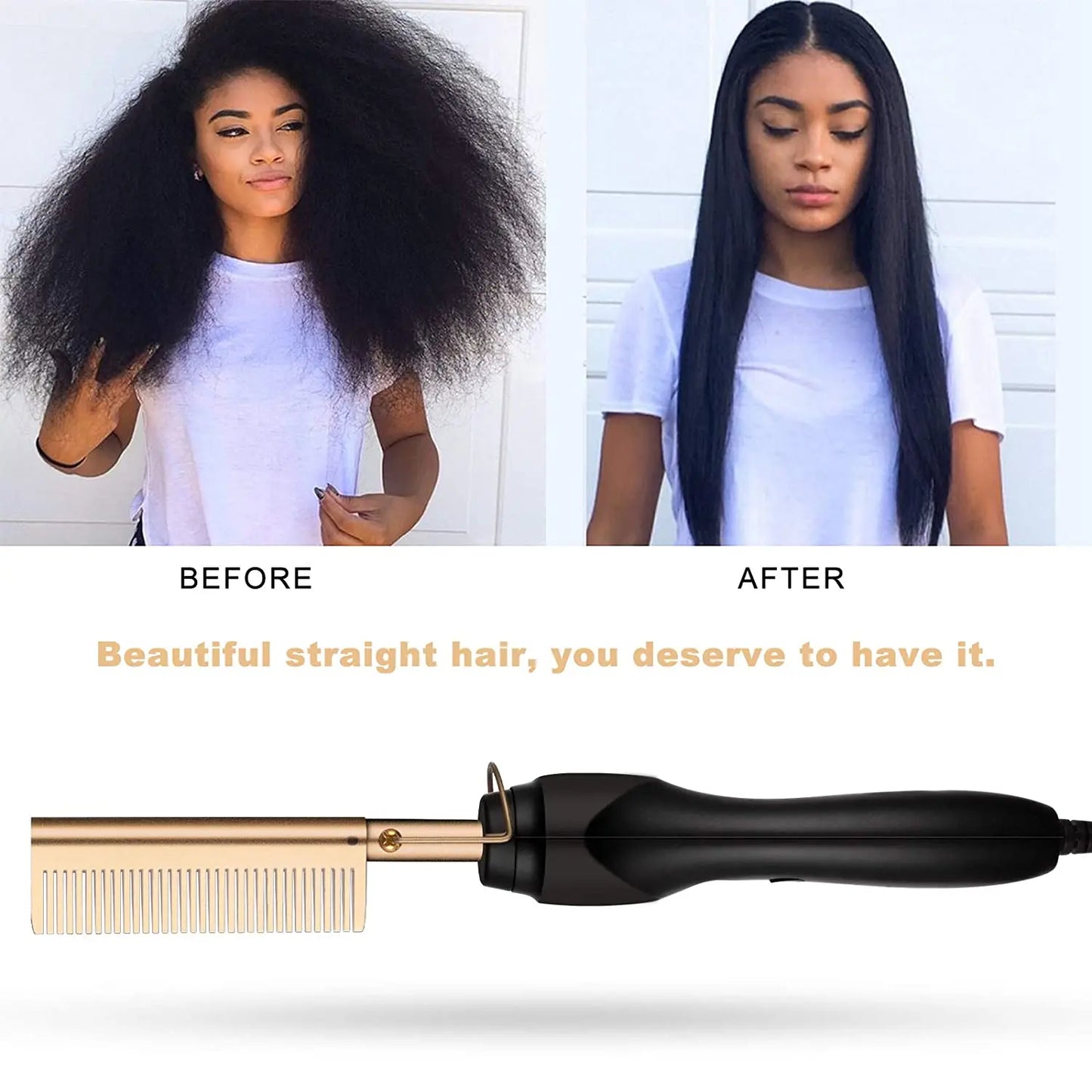 2 in1 Hot Comb Hair Straightener Electric Heating Comb Fast Heating Portable