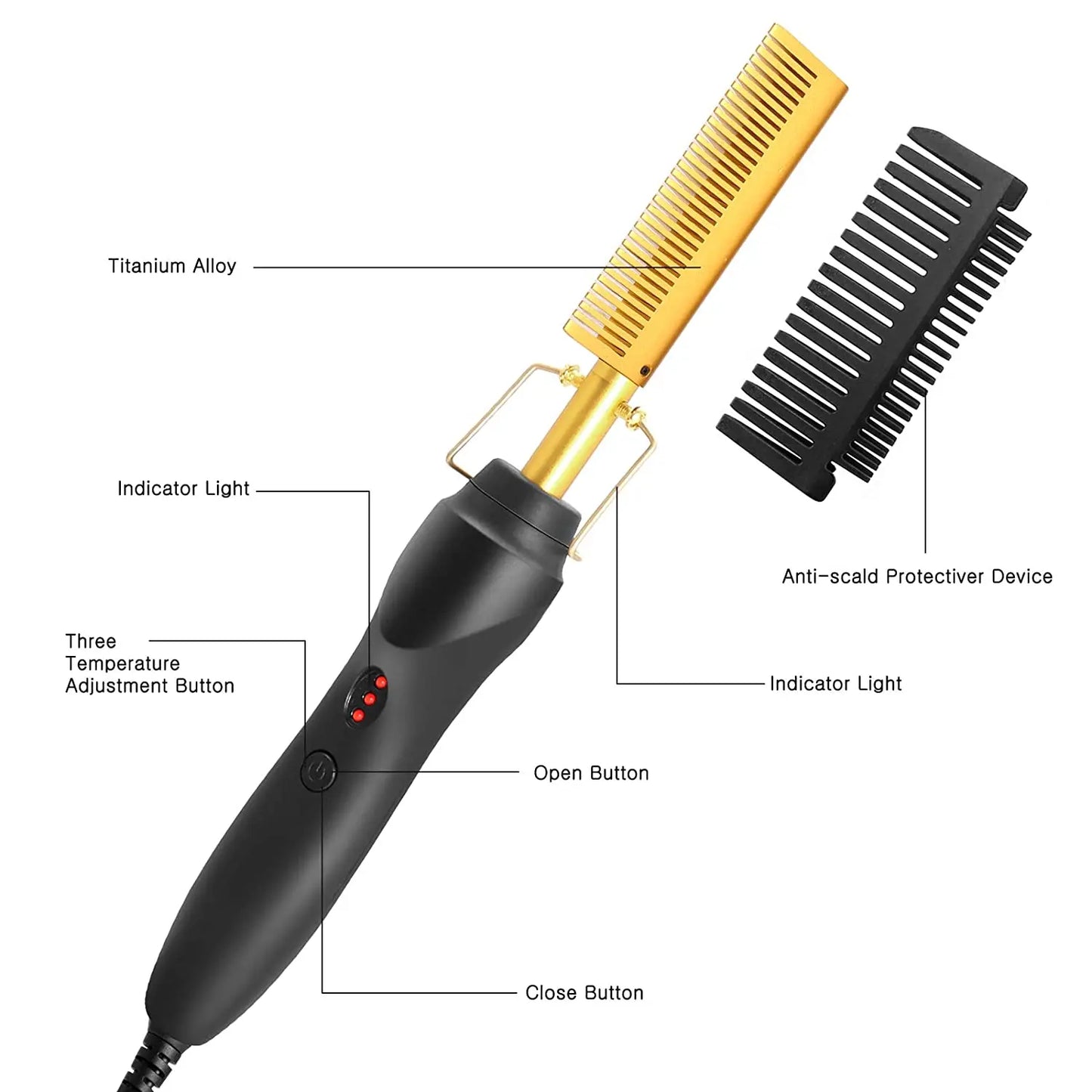 2 in1 Hot Comb Hair Straightener Electric Heating Comb Fast Heating Portable