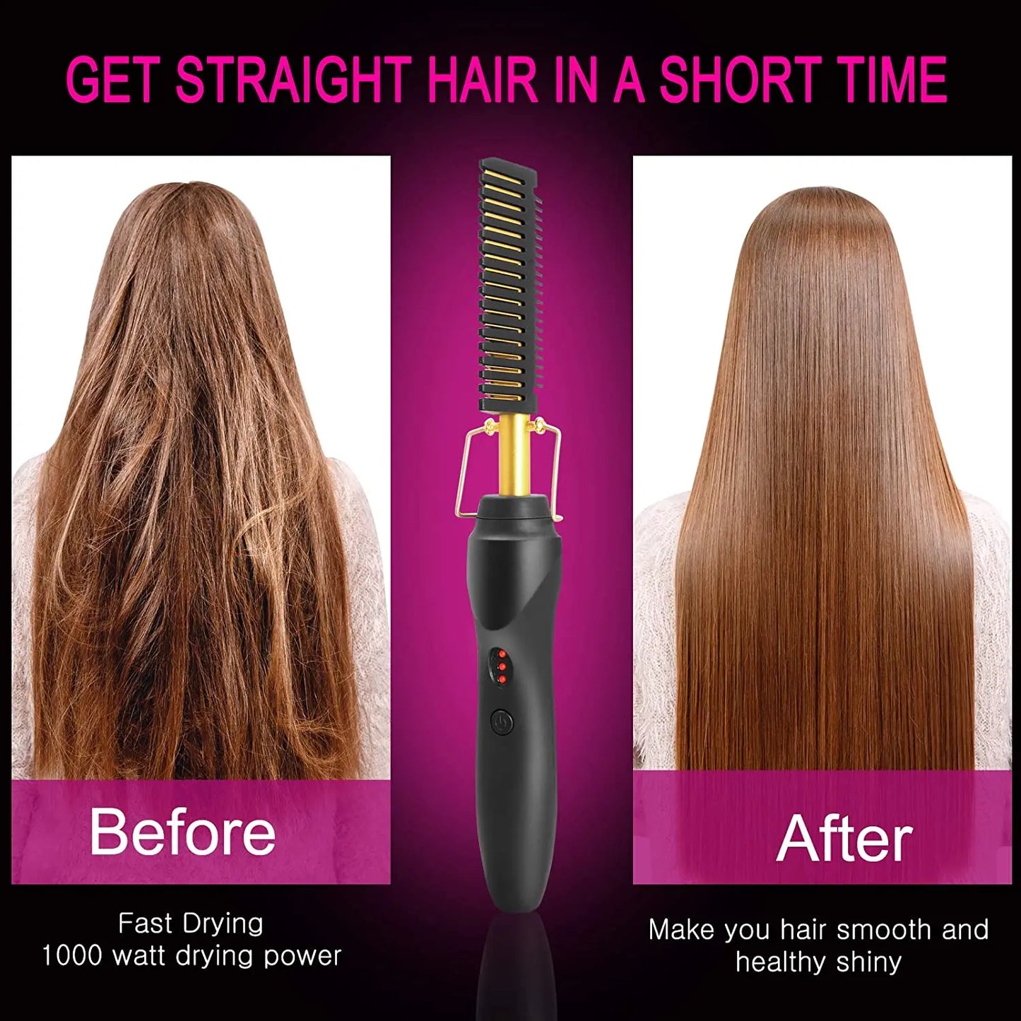2 in1 Hot Comb Hair Straightener Electric Heating Comb Fast Heating Portable