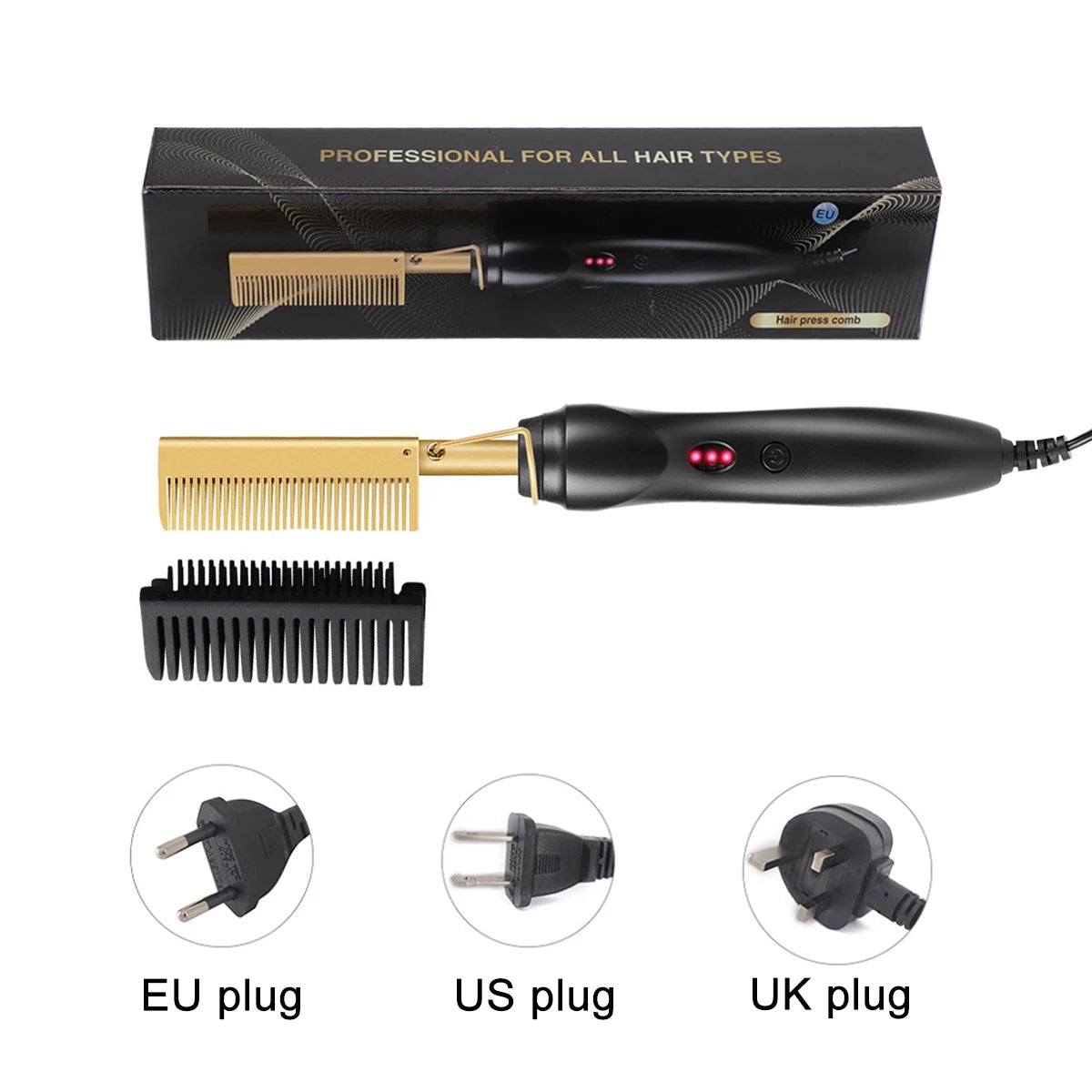 2 in1 Hot Comb Hair Straightener Electric Heating Comb Fast Heating Portable