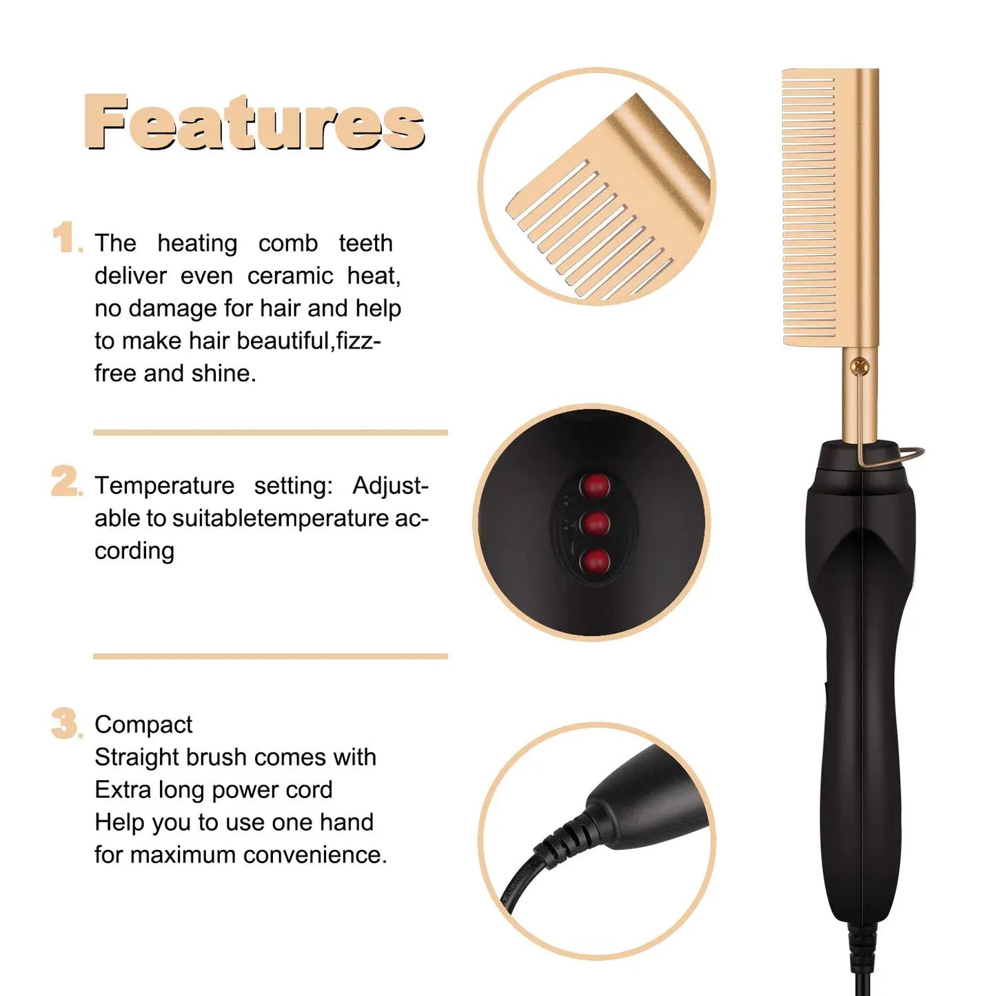 2 in1 Hot Comb Hair Straightener Electric Heating Comb Fast Heating Portable