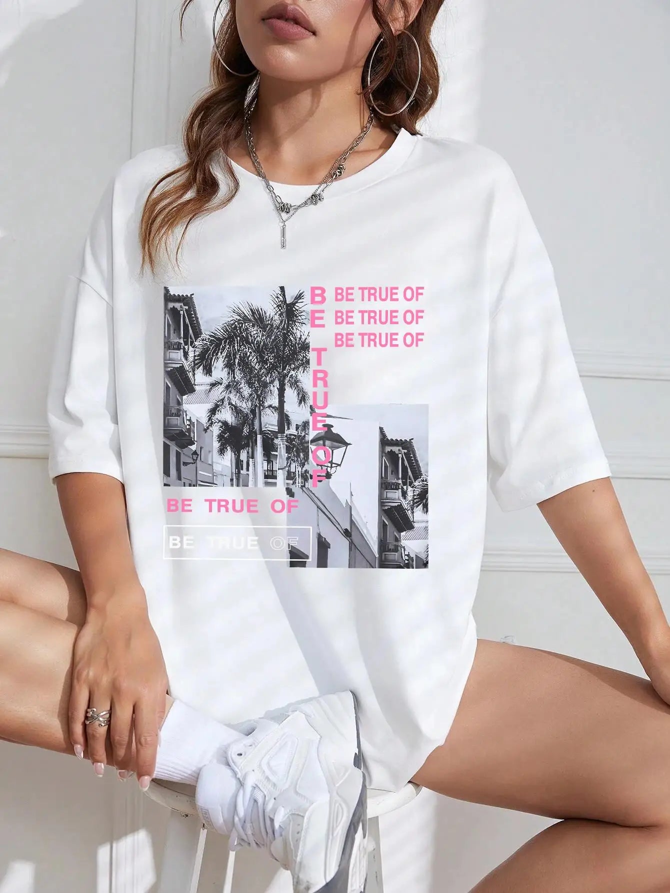 Graphic & Letter Print Crew Neck T-Shirt Women Summer O-Neck T Shirts Cotton Plus Size Short Sleeve Sport Casual Shirt