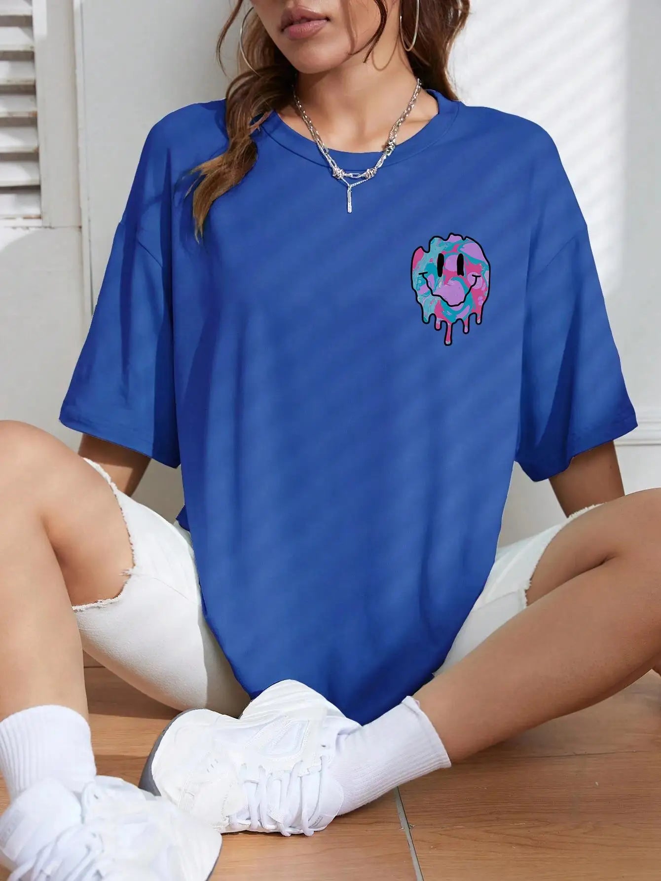 Funny Smile Face Print Female Tshirt Street Casual
