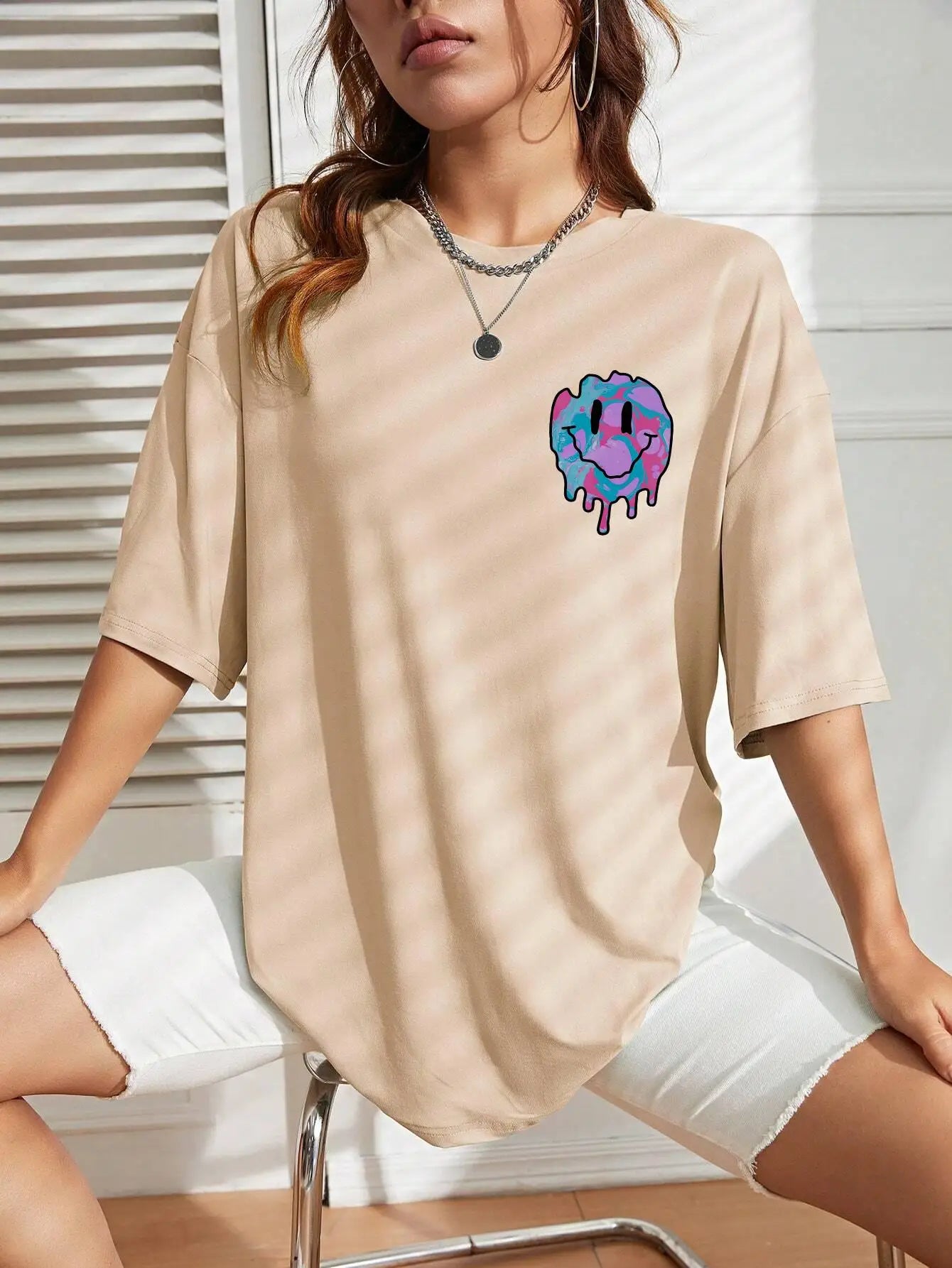 Funny Smile Face Print Female Tshirt Street Casual