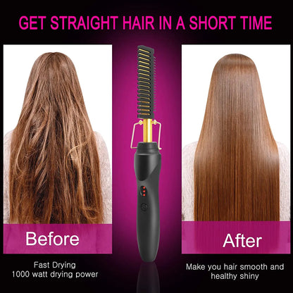 2 in1 Hot Comb Hair Straightener Electric Heating Comb Fast Heating Portable