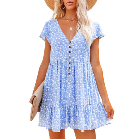 Small broken flower loose women's leisure dress with short